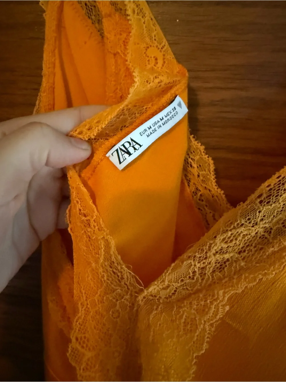 ZARA Orange Satin Silky Lace Trim Slip Dress Mini Dress Bold Bright Front Tie M - Picture 8 of 9